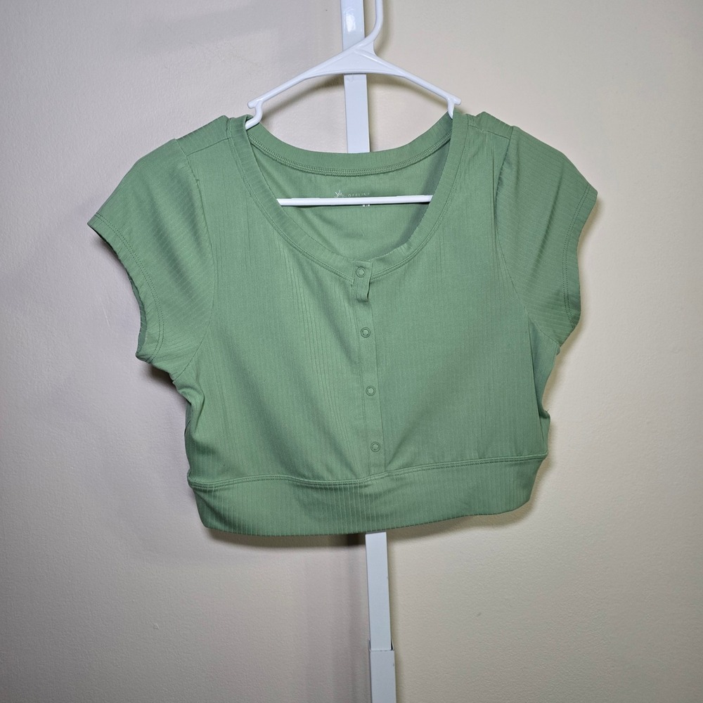 OFFLINE by Aerie Ribbed Cropped Henley Top‎ Green Size Medium